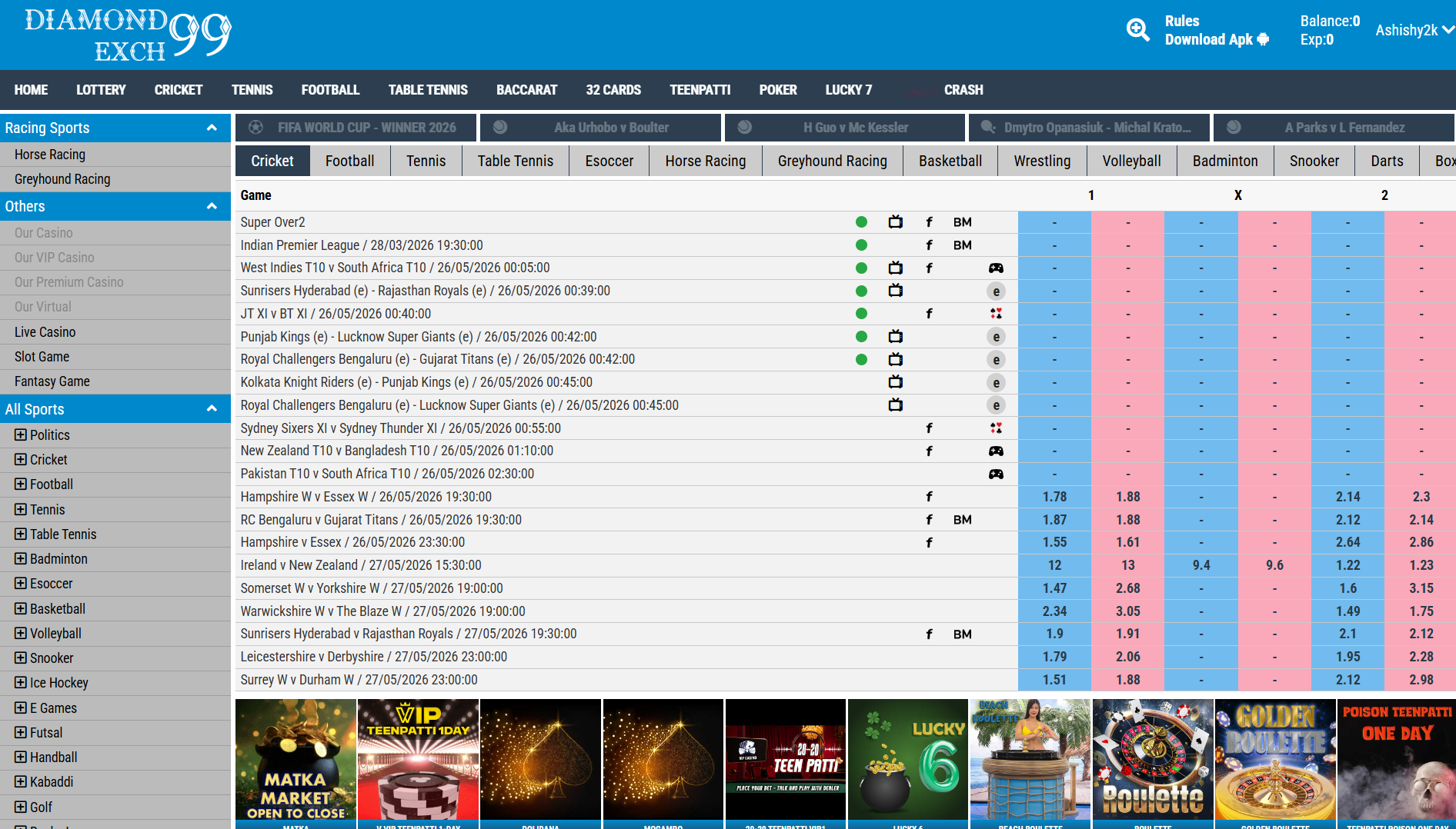 Diamond Exch original platform screenshot
